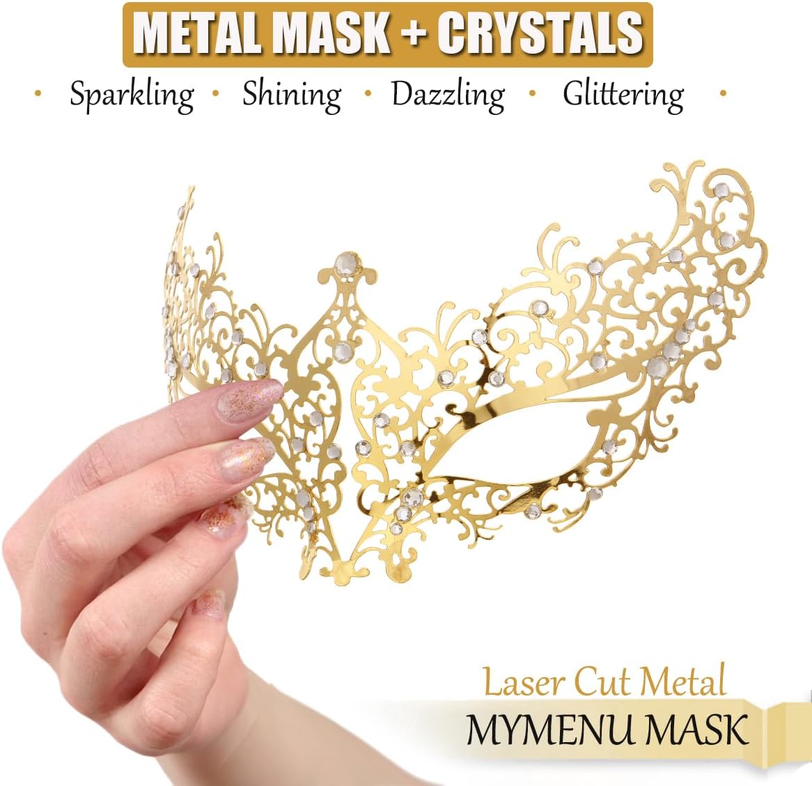 MYMENU Masquerade Mask for Women Shiny Rhinestone Metal Mask Venetian Mask for Party Prom Ball