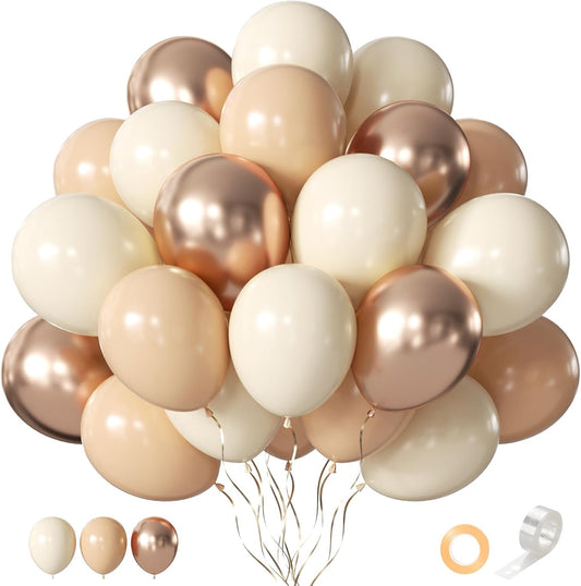 Beige Champagne Gold Balloons 60 Pcs 12 Inch Cream Tan Nude Neutral Balloons for Birthday Baby Shower Bridal Shower Wedding Party Decoration