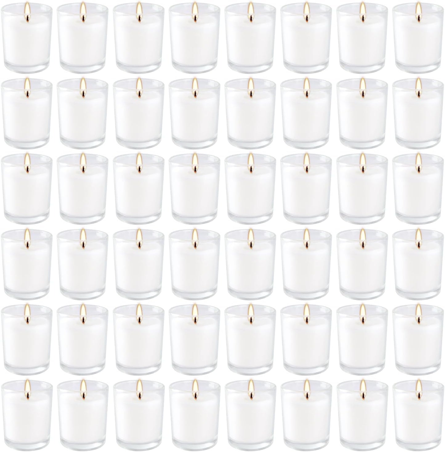 48 Pack White Unscented Clear Glass Filled Votive Candles. Hand Poured Wax Candle Ideal Gifts for Home Décor Parties Weddings Holidays and Meditation (White)