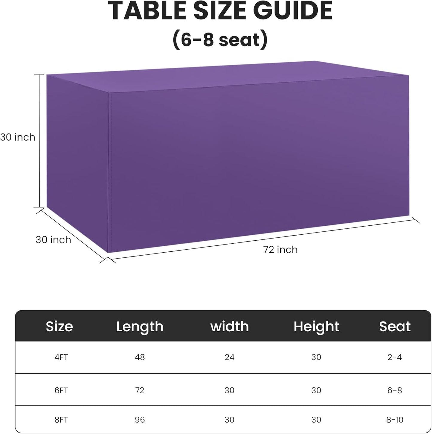 Ascoza 2 Pack Fitted Tablecloth for 6 Foot Rectangle 72 x 30 Inch Purple Table Covers Water Resistant Polyester Cloth for Folding, Parties,Display, Trade Show (Purple)