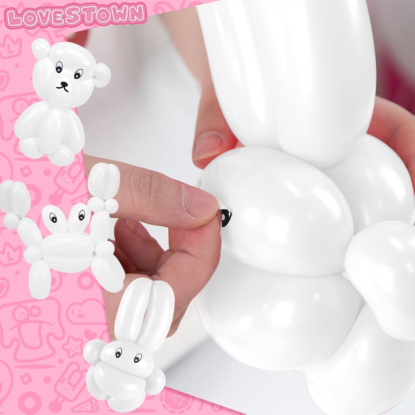 LovesTown 100PCS 260 Long Balloons, White Magic Balloons Thicken Latex Twisting for Birthday Wedding Party Decorations Ballon Arch