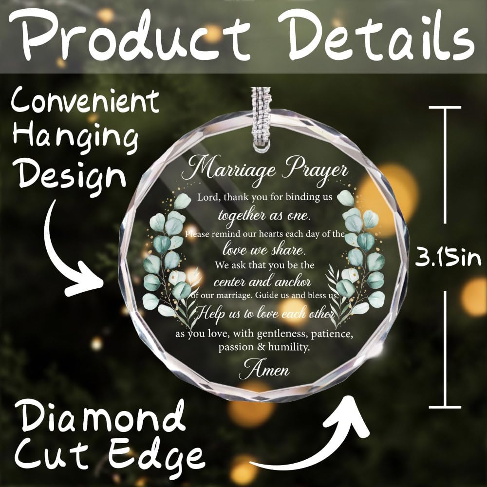 Marriage Prayer Religious Wedding Gift for Newlyweds, Christian Wedding 2025 Gifts for Couple Bride Groom, Bridal Shower Gift Bride to Be - Mr & Mrs Anniversary Glass Ornament-43