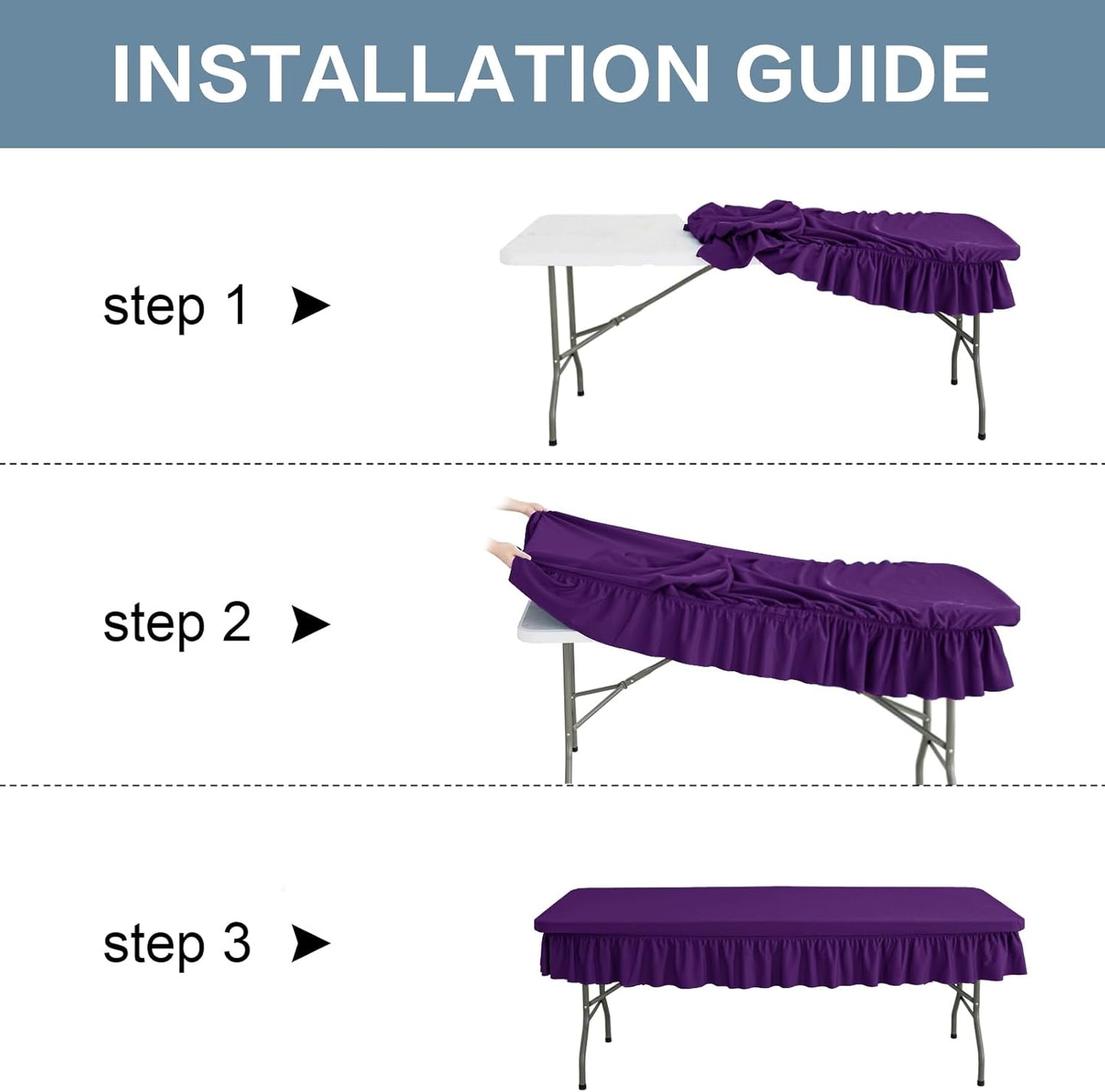 4ft Purple Stretch Tablecloth for Rectangular Tables - Flared Wrap Design, Waterproof, Wrinkle-Resistant, Washable - Ideal for Weddings, Parties, Banquets & Table Protection