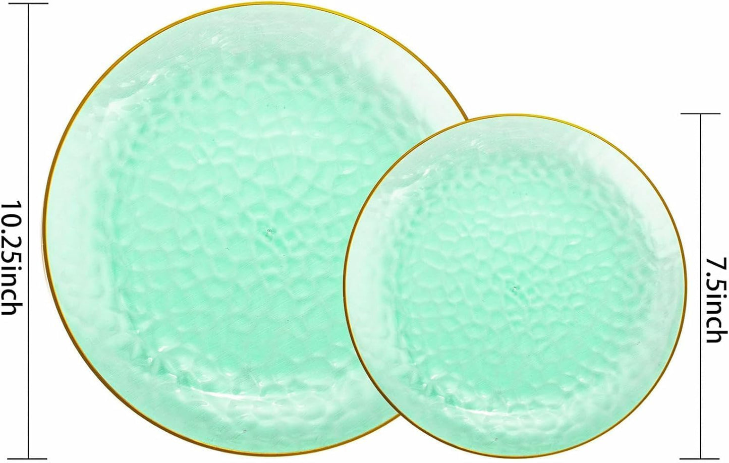 Rubtlamp 100 Clear Green Gold Plastic Plates, Hammered Clear and Gold Disposable Plates Include 50 Dessert Platos, 50 Dinner Platos for Party