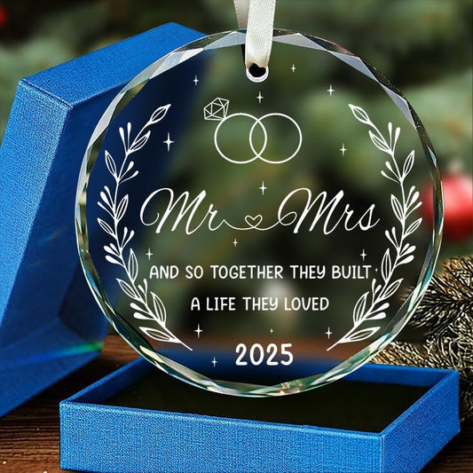 First Christmas Married Ornament 2025 - Mr and Mrs Sign Wedding Gifts for Couples, Newlyweds - Bridal Shower Present, Bride to Be Just Married Decoration
