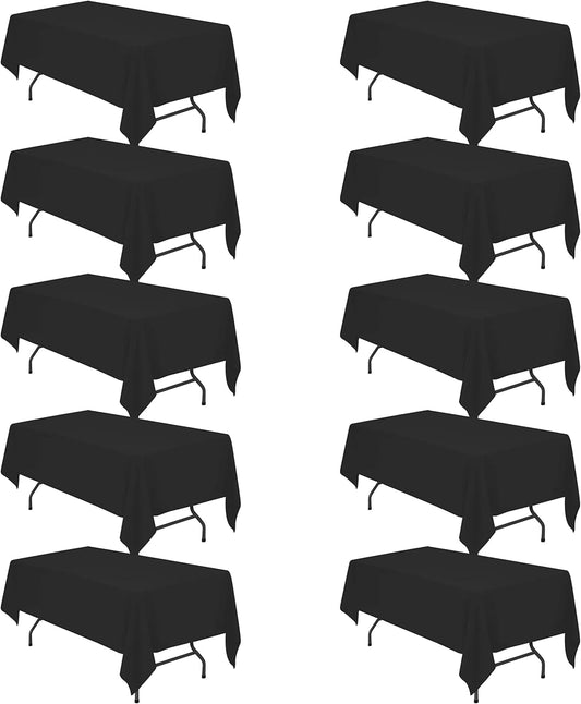 BRILLMAX 10 Pack Black Tablecloths for 6 Foot Rectangle Tables 60 x 102 Inch - 6ft Rectangular Bulk Linen Polyester Fabric Washable Cloth Cover for Wedding Reception Banquet Birthday Party