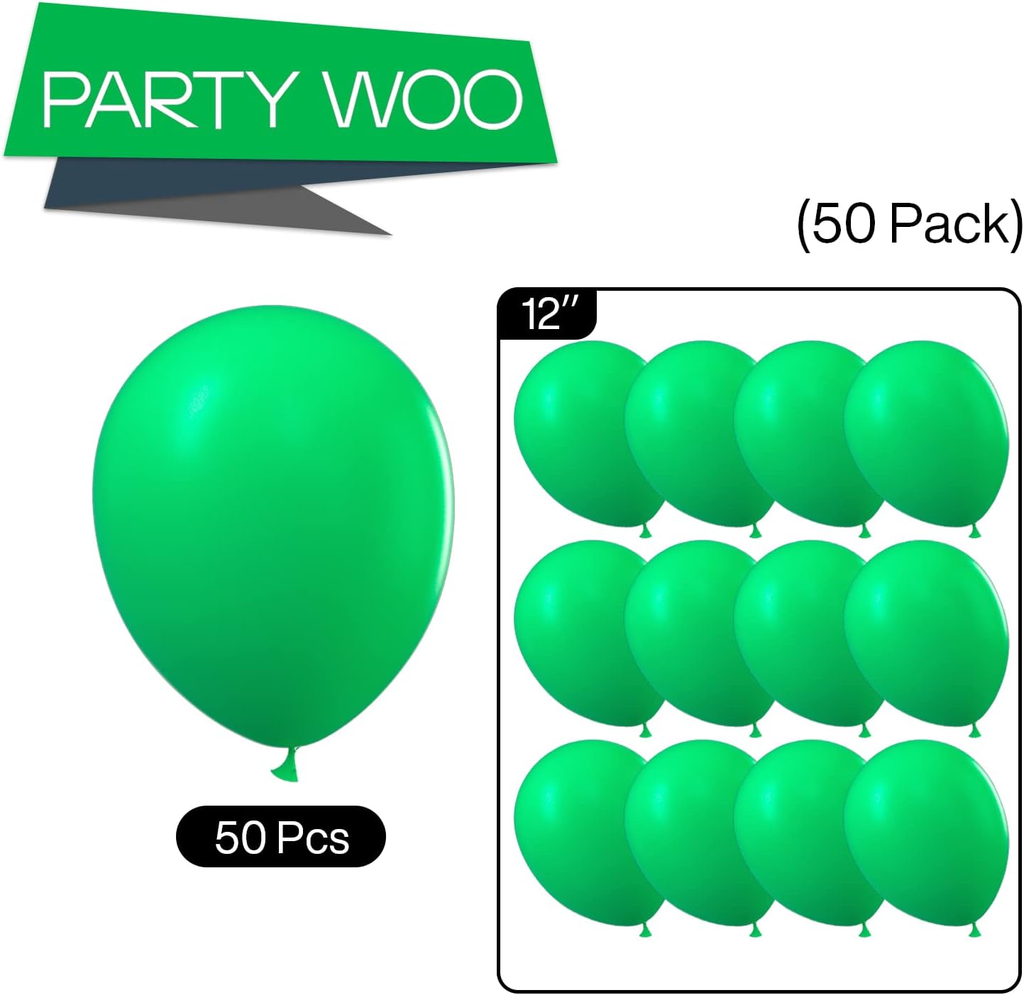 PartyWoo Green Balloons 50 pcs 12 Inch Matte Latex Helium Balloons for Wedding Baby Shower Gender Reveal St Patrick's Day Birthday Graduation Jungle Safari Anniversary Party Decorations Green-Y24