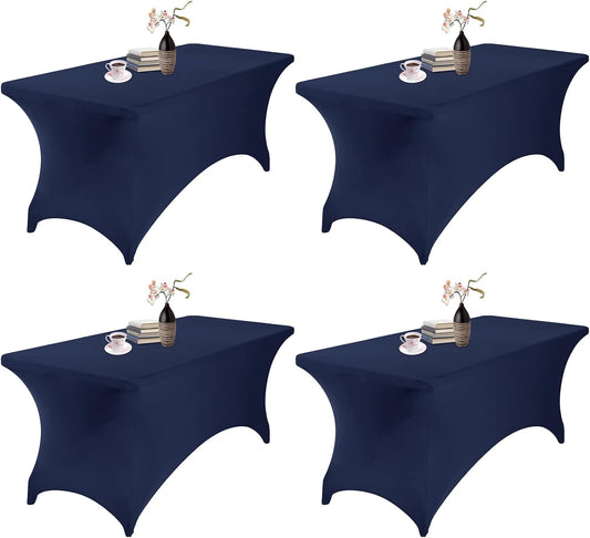 4Pack Spandex Waterproof Table Covers 6ft，Spandex 6ft Waterproof Table Cover for Party,Wedding, Banquet, and Events(Navy)