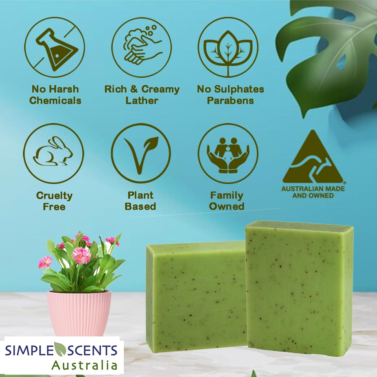 Simple Scents Australia Eucalyptus Scented Natural Soap Bars (12 Bars), 3.5oz Moisturizing French Triple Milled Soap Bars Enriched with Shea Butter - Pure Plant Oil Bath & Body Soaps