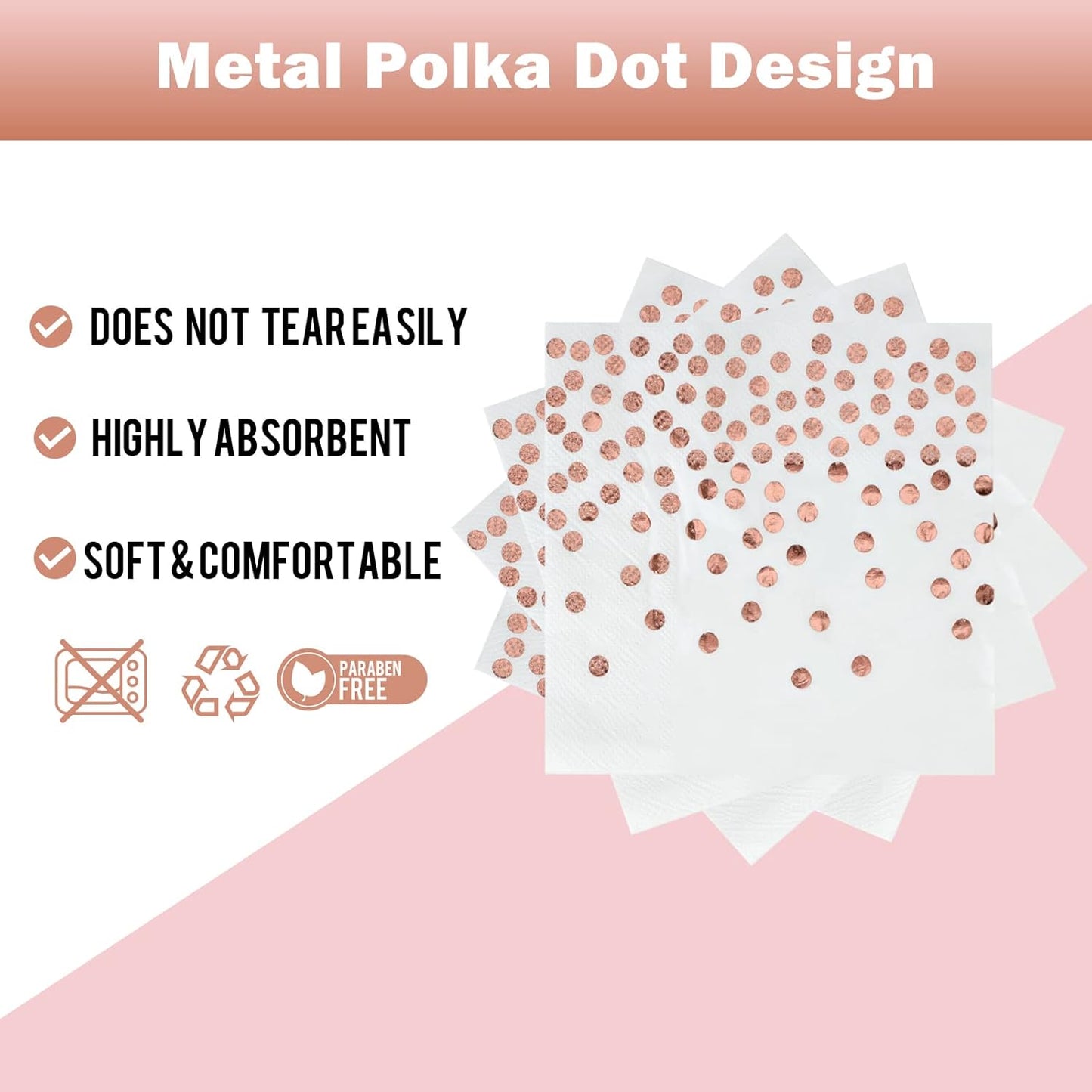 Disposable Paper Plates 100 Pack-White and Rose Gold Plates 50x7&Rose Gold Dot Napkins 50x6.5,Paper Plate and Napkins Party Supplies for Birthdays,All Occasions