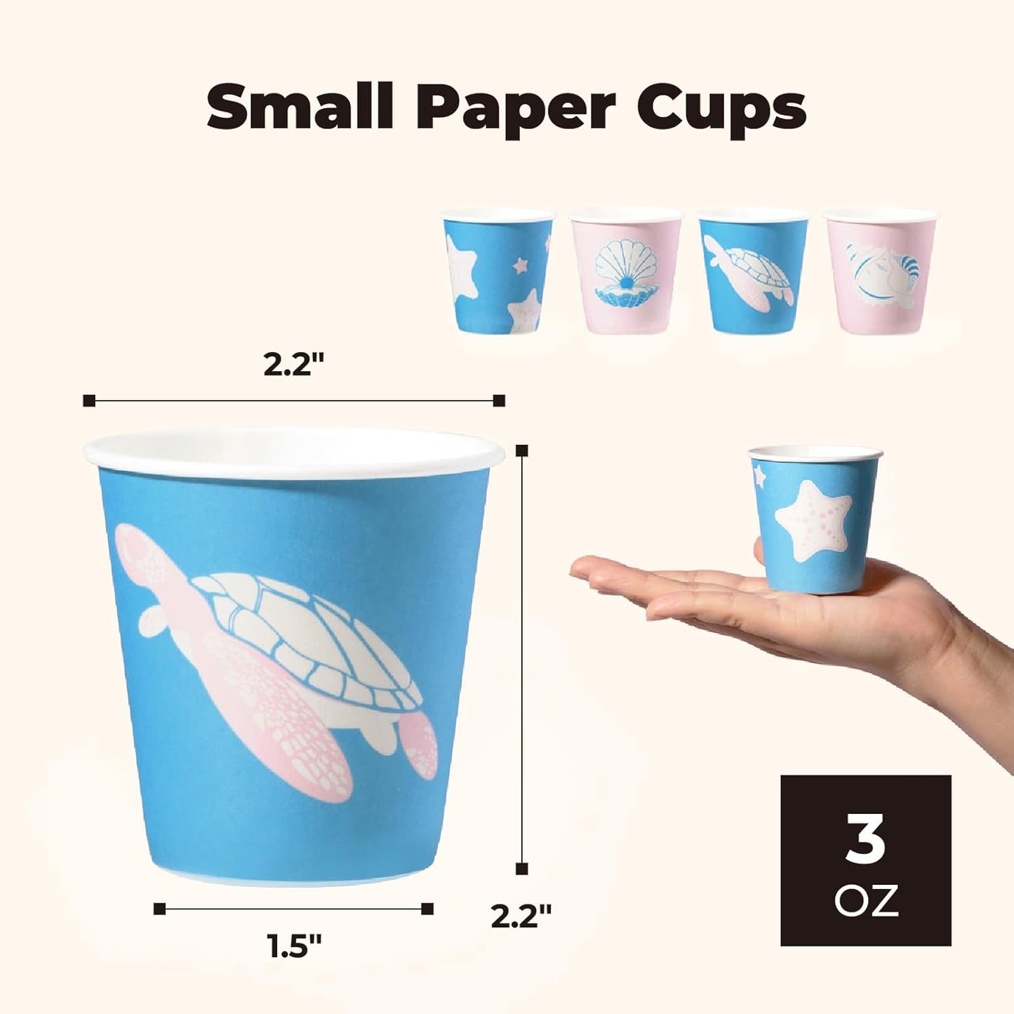 Fit Meal Prep 3000 Pack 3oz Small Paper Cups, Disposable Bathroom Cups, Mini Mouthwash Cups, Pink & Blue Ocean-Themed Mini Drinkware for Parties, Events and Travel