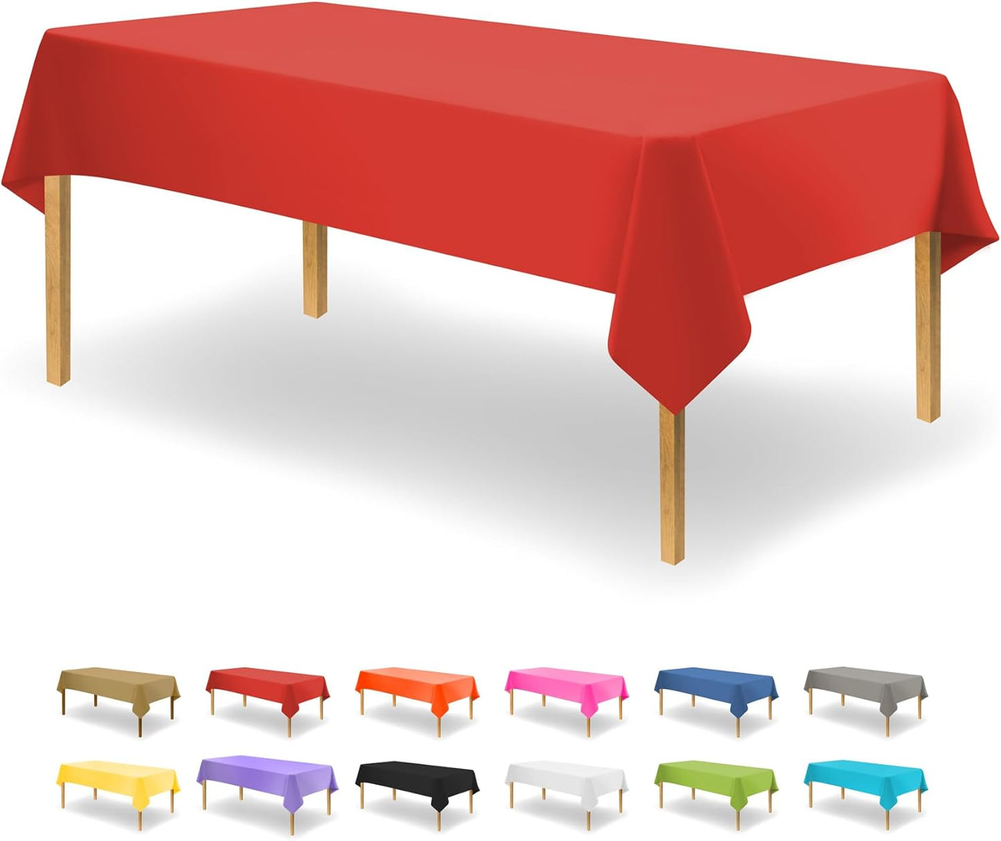 Red Disposable Plastic Tablecloth for Rectangle Tables (48 Pack) Premium Decorative Table Cloths for Parties, Events & Weddings, Indoors & Outdoors, 54 x 108 inches