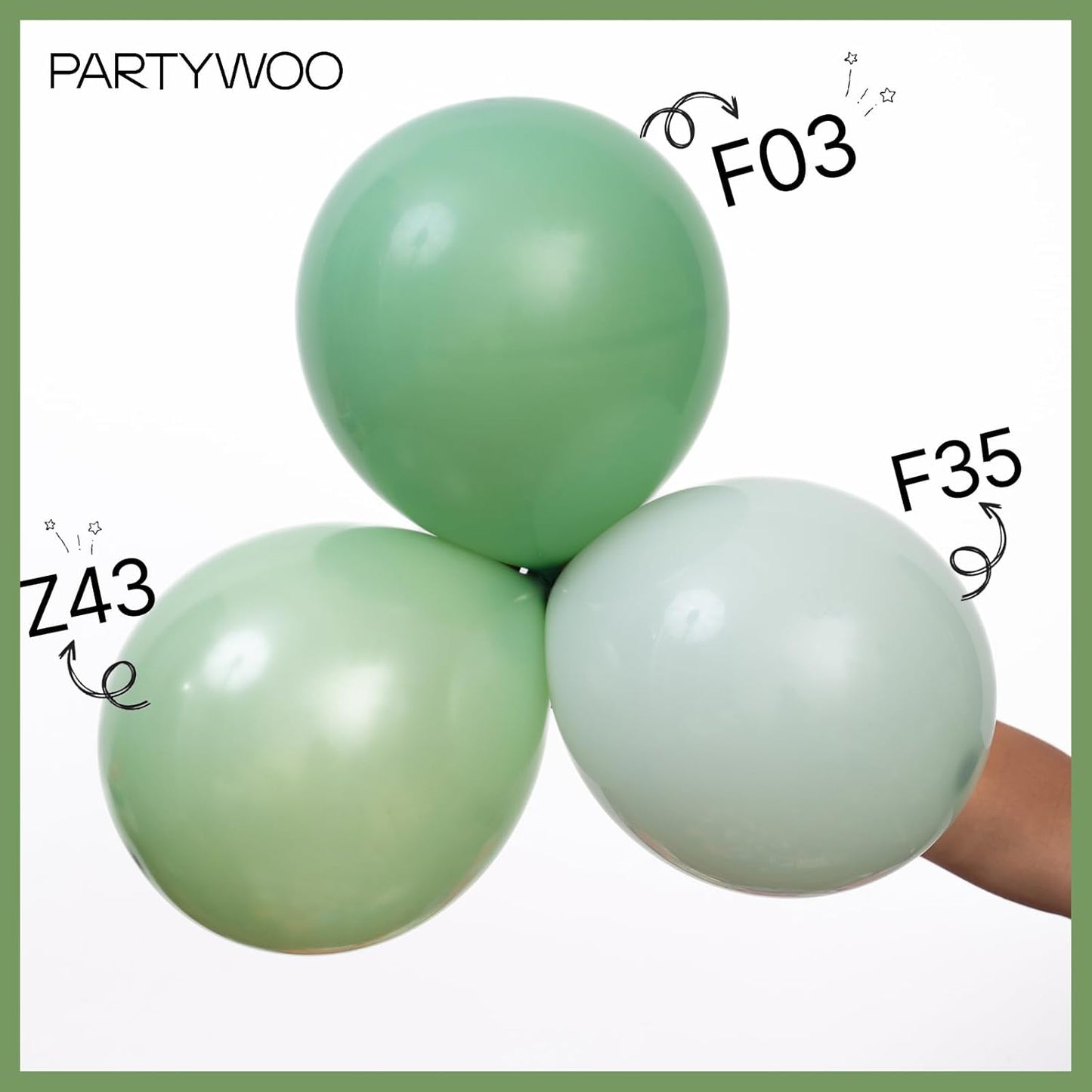 PartyWoo Sage Green Balloons 50 pcs 12 Inch Matte Dusty Olive Boho Green Eucalyptus Latex Helium Balloons for Wedding Baby Shower Gender Reveal Birthday Graduation Safari Party Decorations Green-F03
