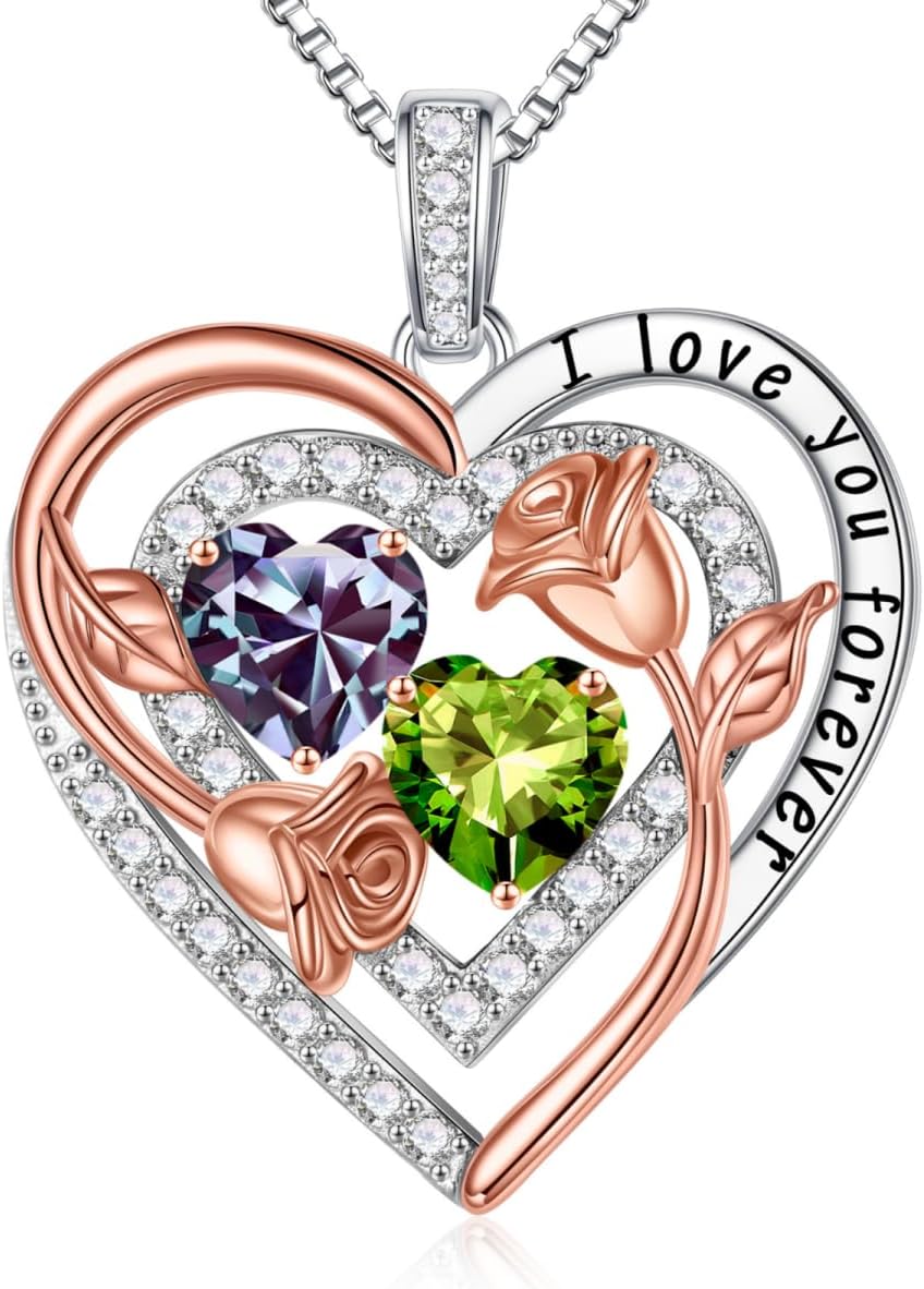 Iefil Birthstone Necklace for Women - Sterling Silver Birthstone Necklace Anniversary Birthday Gifts for Her Wife Mom Daughter