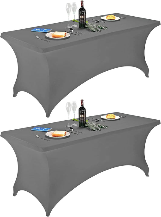 FORLIFE 2Pack Spandex Table Covers，Fitted Tablecloth for Rectangular Tables, Stretch Patio Table Covers, Universal Spandex Table Cover for Wedding, Banquet, Party (6ft, Gray)