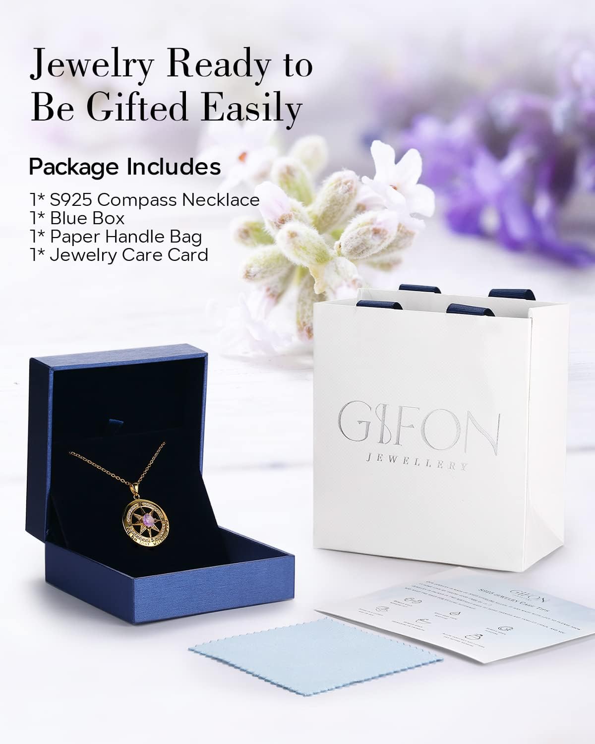 S925 Necklace Gift for Wife |Compass Jewelry |Women Anniversary |Sterling Silver |Girlfriend Birthday Gifts for Her Valentines |I'd be Lost without You |Jewel 18K Gold