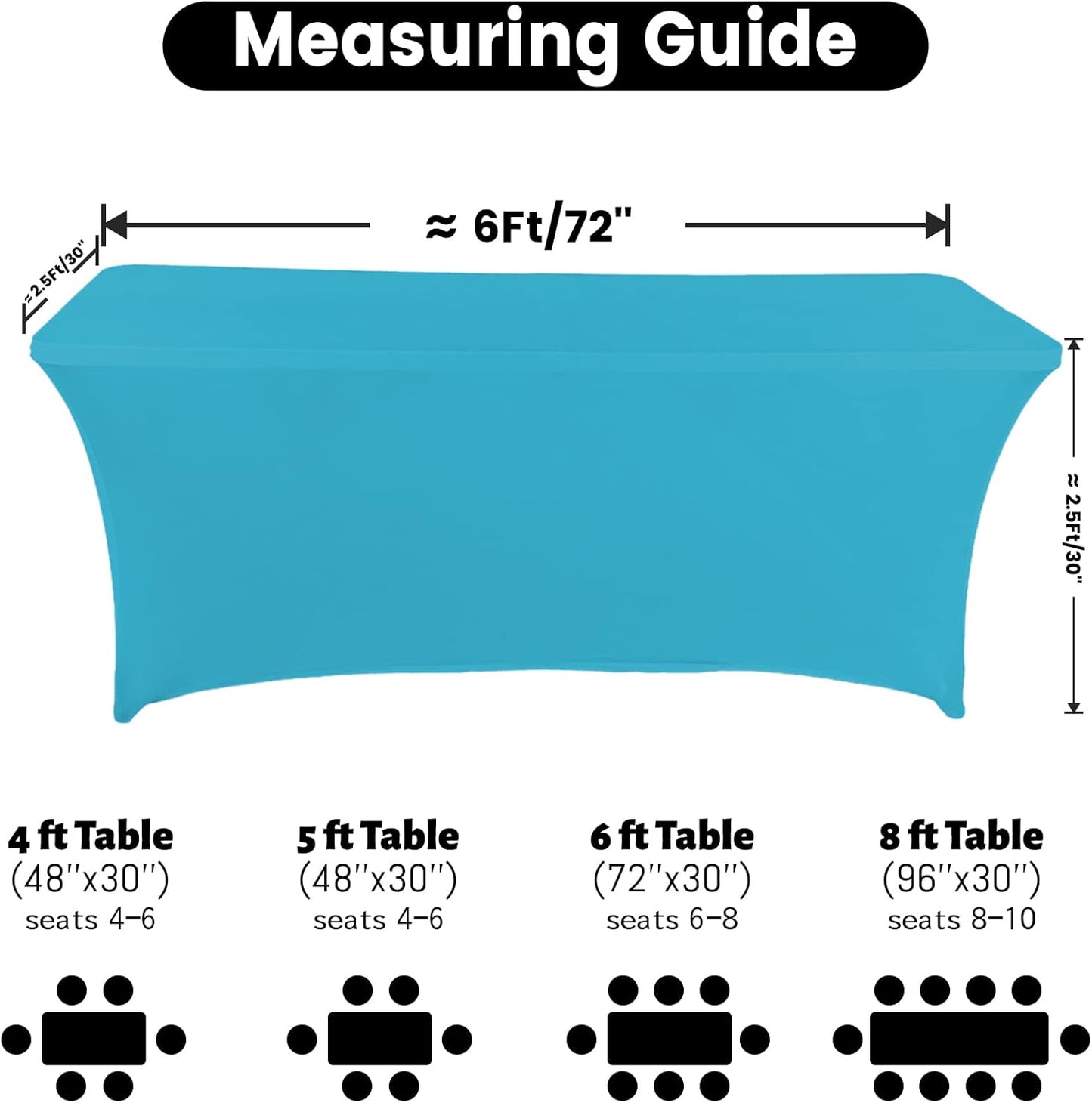 Spandex Table Cover 6 ft. Fitted Polyester Tablecloth Stretch Table Cover Table Topper Open Back - Turquoise