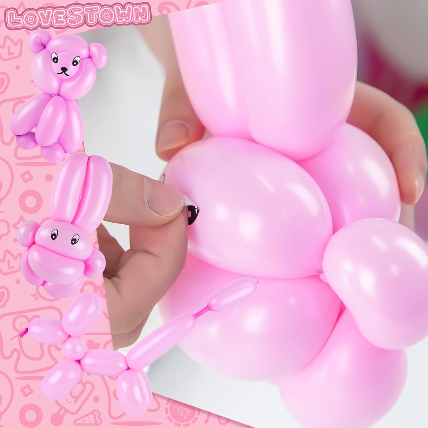 LovesTown Pink 260 Animal Balloons，100 PCS Long Latex Balloons for Animal Modeling Weddings Birthdays Festival Party Decor