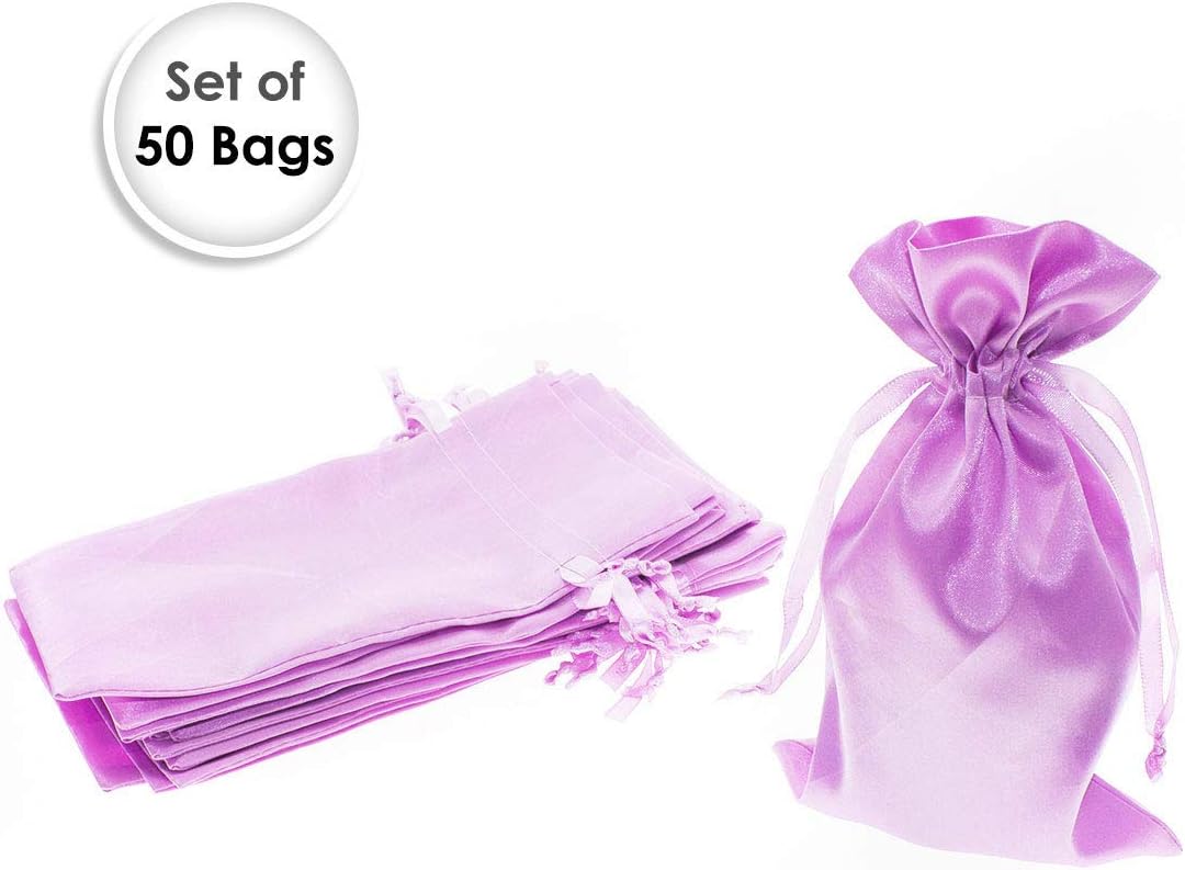 Lavender Satin Gift Bags - 5" x 8" Jewelry, Wedding Favor, Baby Shower & Bags - 50 per Pack