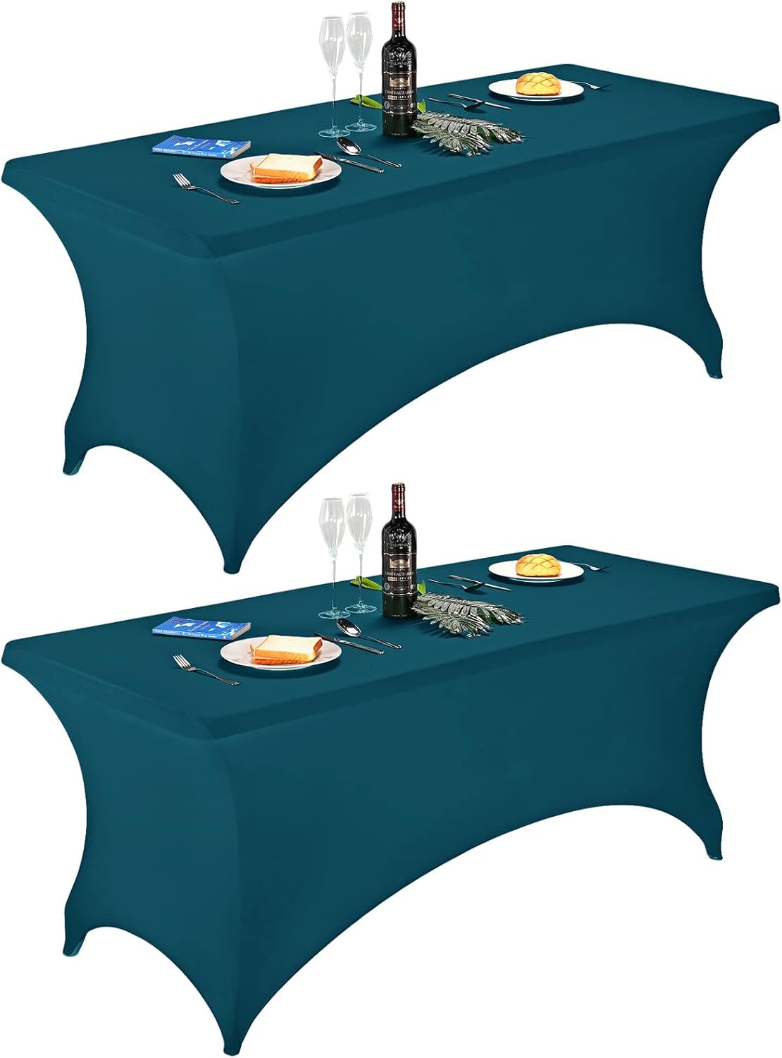 FORLIFE 2Pack Spandex Table Covers，Fitted Tablecloth for Rectangular Tables, Stretch Patio Table Covers, Universal Spandex Table Cover for Wedding, Banquet, Party (6ft, Peacock)