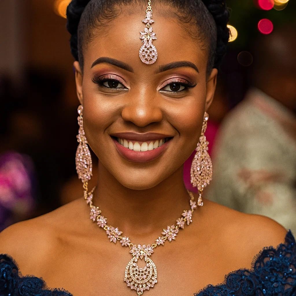 Touchstone Indian jewelry sets for women maang tikka wedding guest gold necklace bollywood jewellery set pageant elegant prom bride accessories western crystal chunky rhinestone necklaces