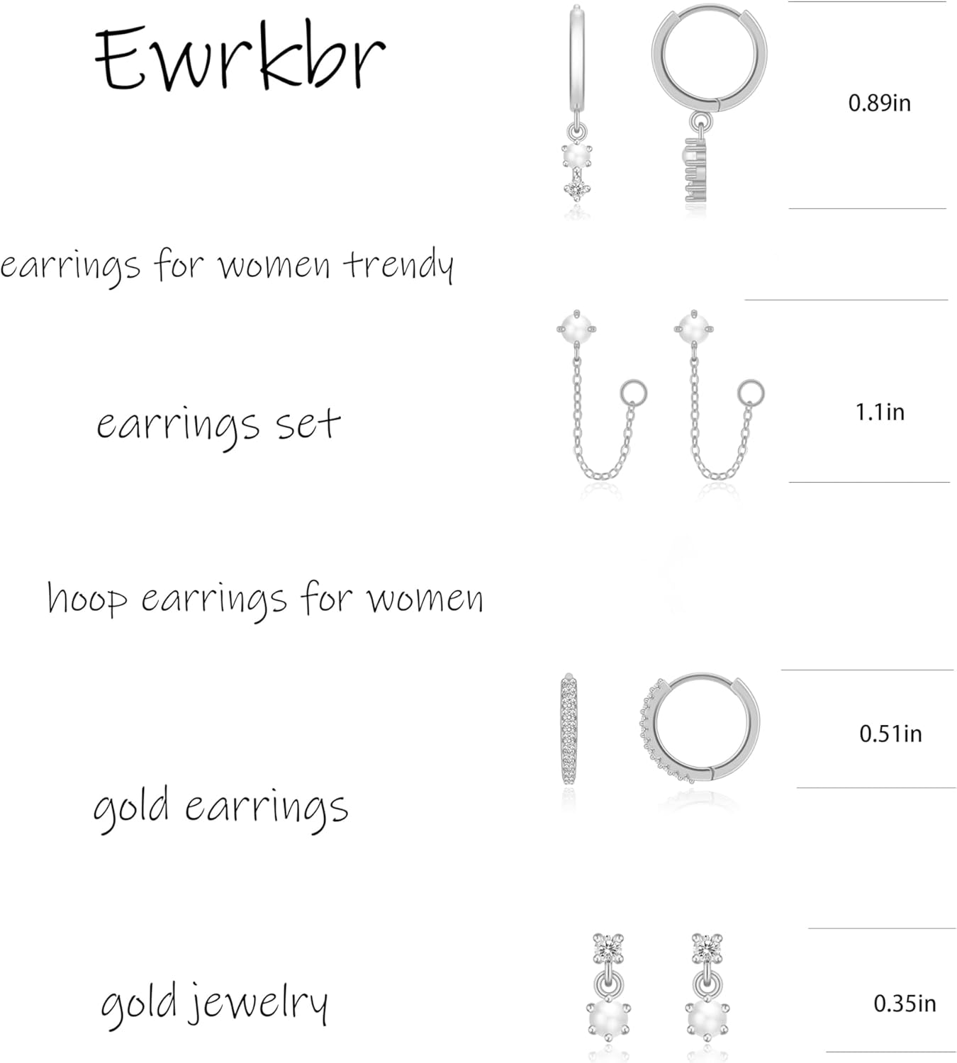 Gold Earrings for Women, 14k Gold Plated Dangle Huggie Earrings for Women Trendy Dainty Gold Hoop Earring Stacks Hypoallergenic Pearl Chain Drop Cartilage Earring Fashion Womens Jewelry