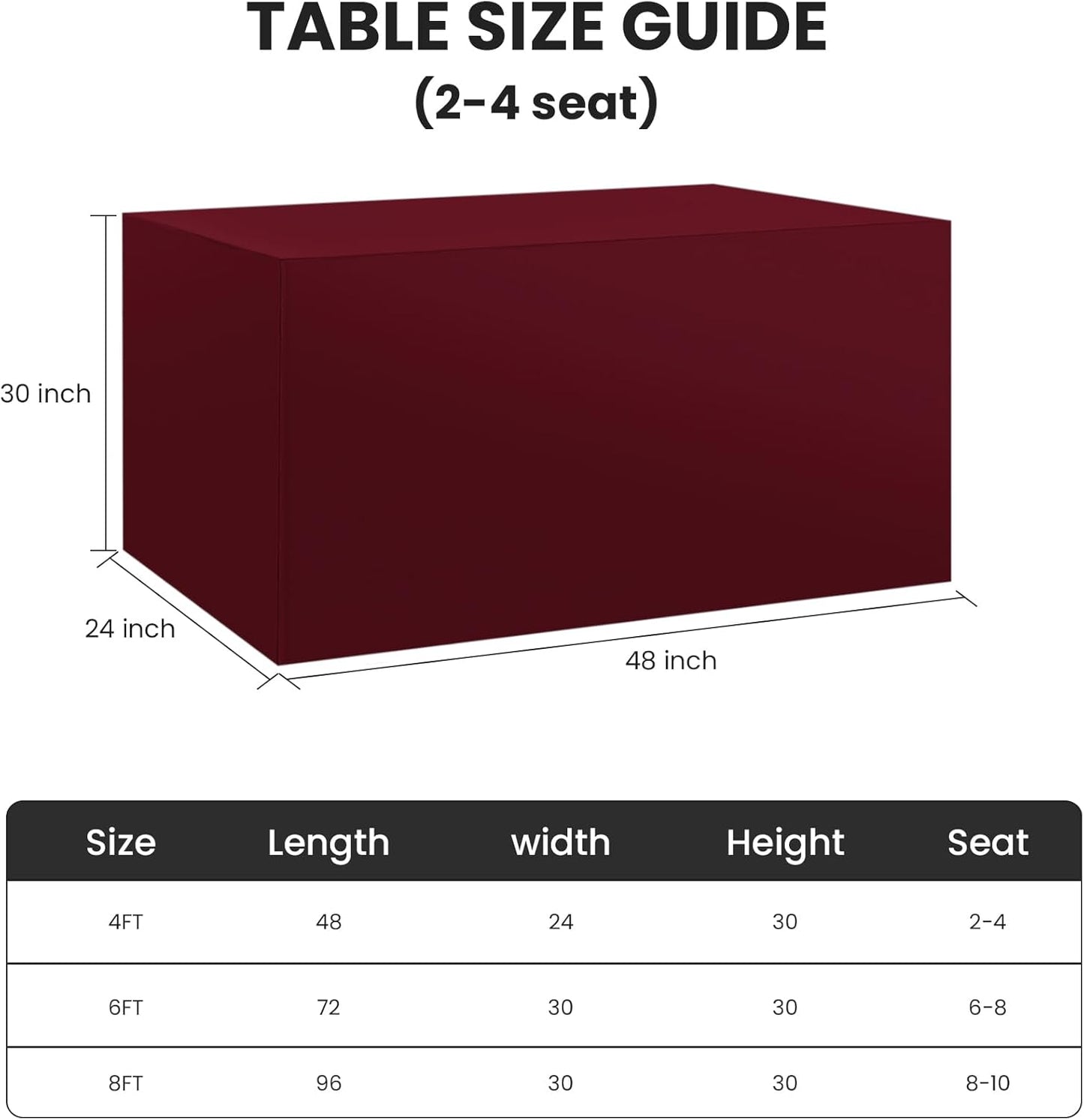 Ascoza 2 Pack Fitted Tablecloth for 4 Foot Rectangle 48 x 24 Inch Burgundy Table Covers Water Resistant Polyester Cloth for Folding, Parties,Display, Trade Show (Burgundy)