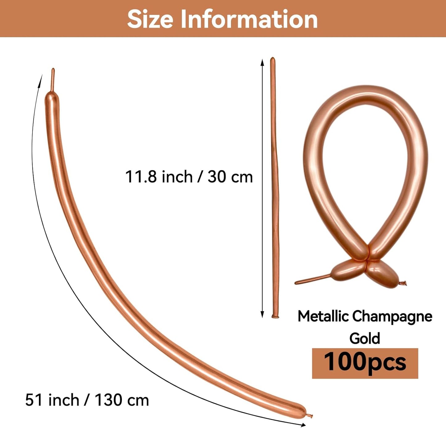 Metallic Champagne Gold Long Balloons Premium 260 Twisting Animals Magic Balloons for Birthday Kids Wedding Party Supply 100pcs