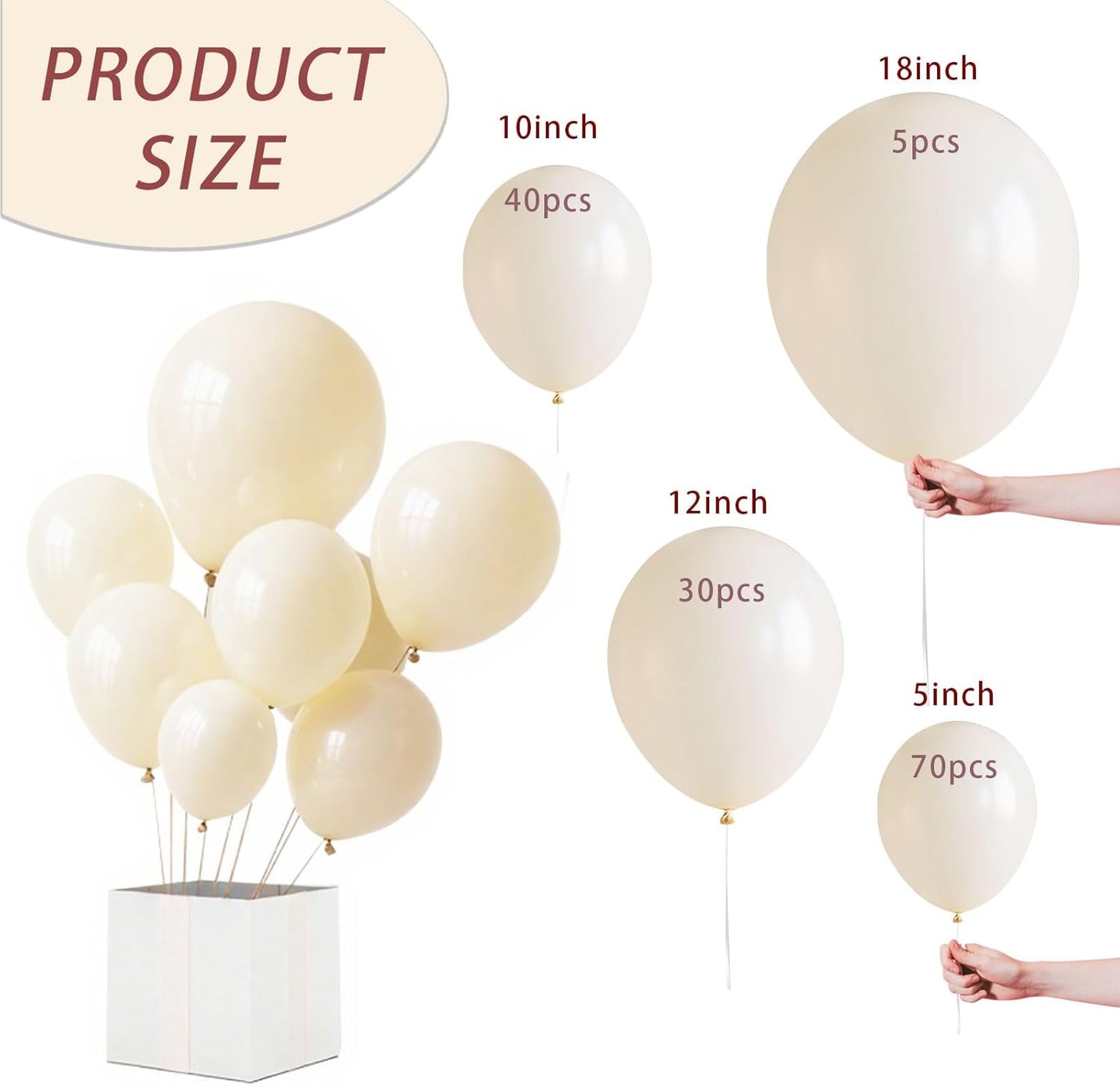 Ivory White Balloon,145pcs Premium Latex Khaki Balloons Arch Kit Different Sizes 18 12 10 5 Inch,Light Brown Neutral Balloon Garland Arch for Birthday Party Baby Shower Wedding Anniversary Decoration