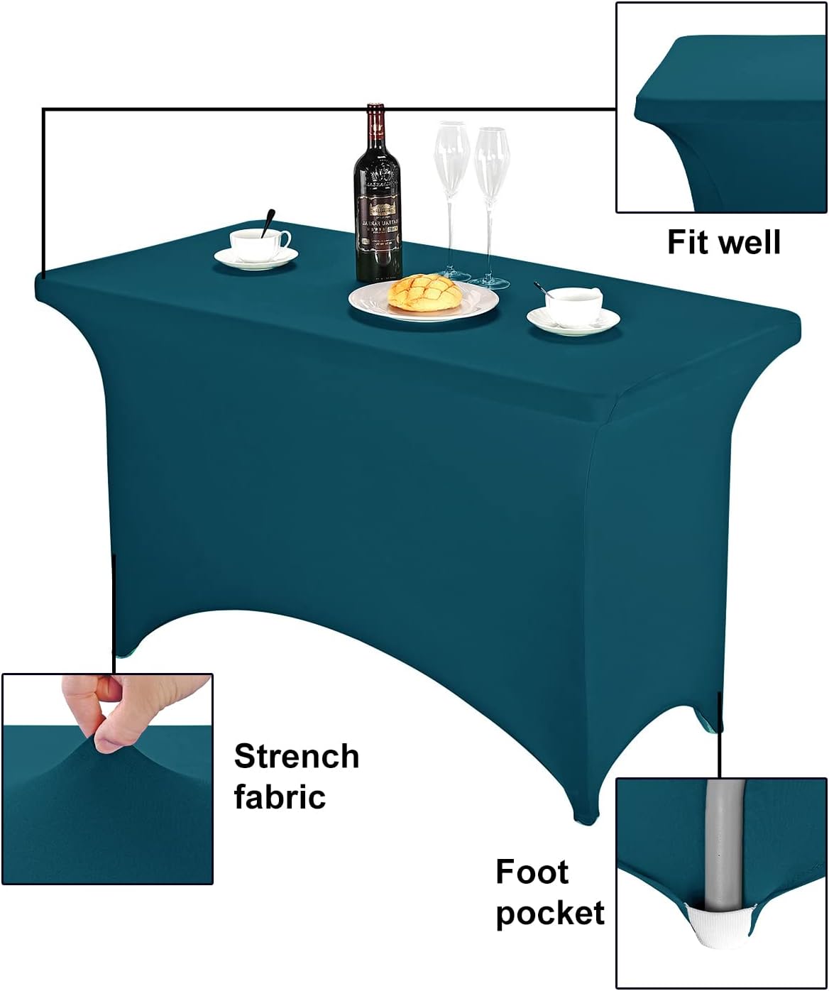 FORLIFE Spandex Table Cover - Fitted 4ft Rectangular Tablecloth, Stretch Patio Cover, Universal for Wedding, Banquet, Party (Peacock)