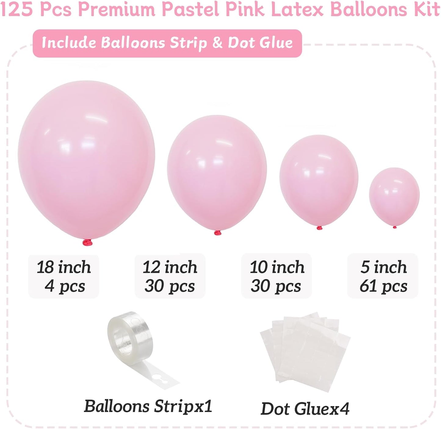 Light Pink Balloons 125 Pcs Pink Different Sizes of 18 12 10 5 Inch Pastel Baby Pale Pink Balloon Arch Kit Garland for Birthday Baby Shower Gender Reveal Valentine's Day Bridal Shower