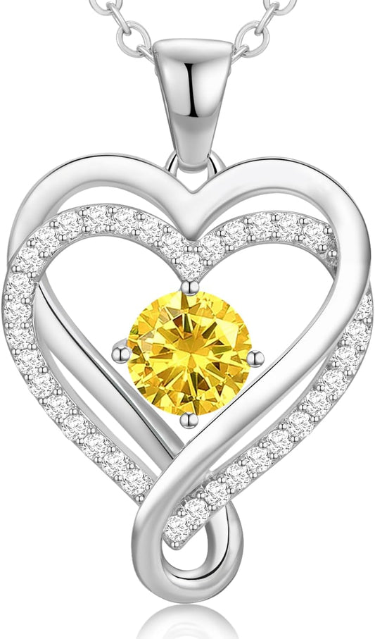 18K Rose Gold Infinity Love Heart Birthstone Necklace for Women Wife, Anniversary for Women Wife Birthday Gift for Her Girlfriend Mom Daughters, I Love You Women's Jewelry S925 Sterling Silver