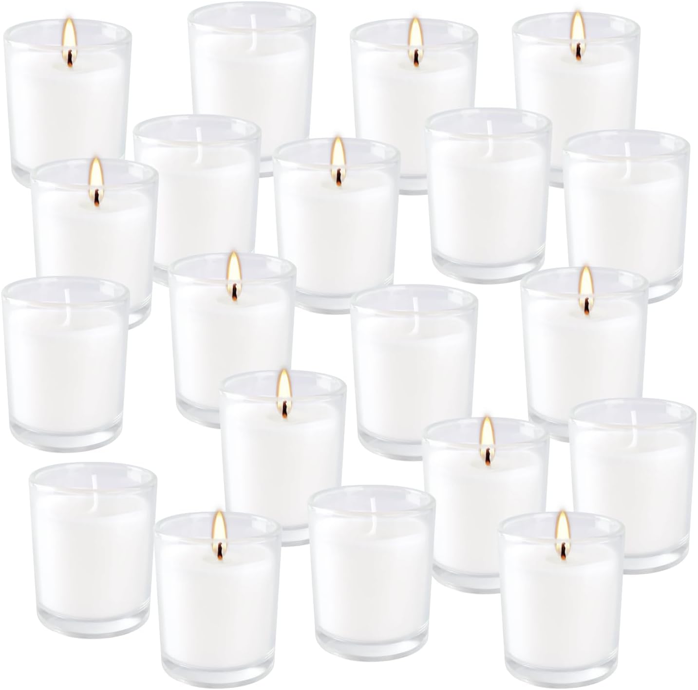 20 Pack Warm White Unscented Votive Candles-Clear Glass Filled Hand Poured Wax Candle Gifts for Aromatherapy Spa Weddings Birthdays Holidays Party& More (Warm White)