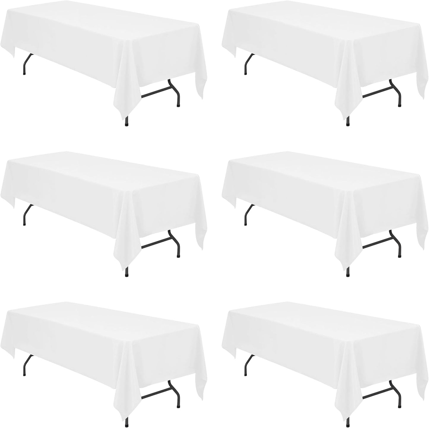 BRILLMAX 6 Pack White Tablecloths for 8 Foot Rectangle Tables 60 x 126 Inch - 8ft Rectangular Bulk Linen Polyester Fabric Washable Cloth Cover for Wedding Reception Banquet Birthday Party