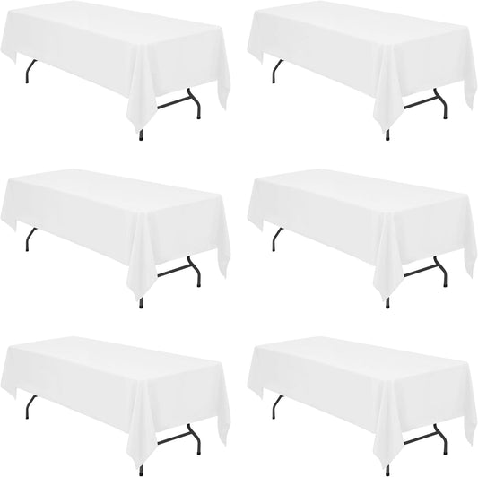 BRILLMAX 6 Pack White Tablecloths for 8 Foot Rectangle Tables 60 x 126 Inch - 8ft Rectangular Bulk Linen Polyester Fabric Washable Cloth Cover for Wedding Reception Banquet Birthday Party