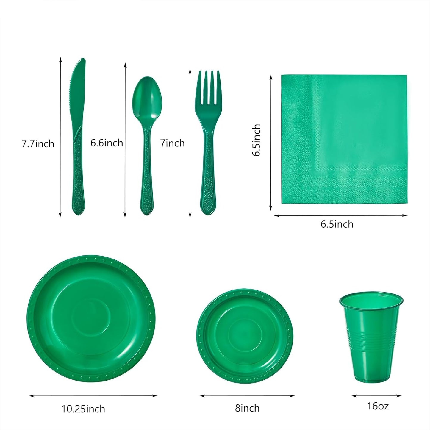 FULING 175 PCS Green Party Supplies Disposable Dinnerware Set Plastic Plates and Paper Napkins Cups Silverware Serve 25 Sets for Birthday Bridal Shower Wedding Engagement Christmas Parties