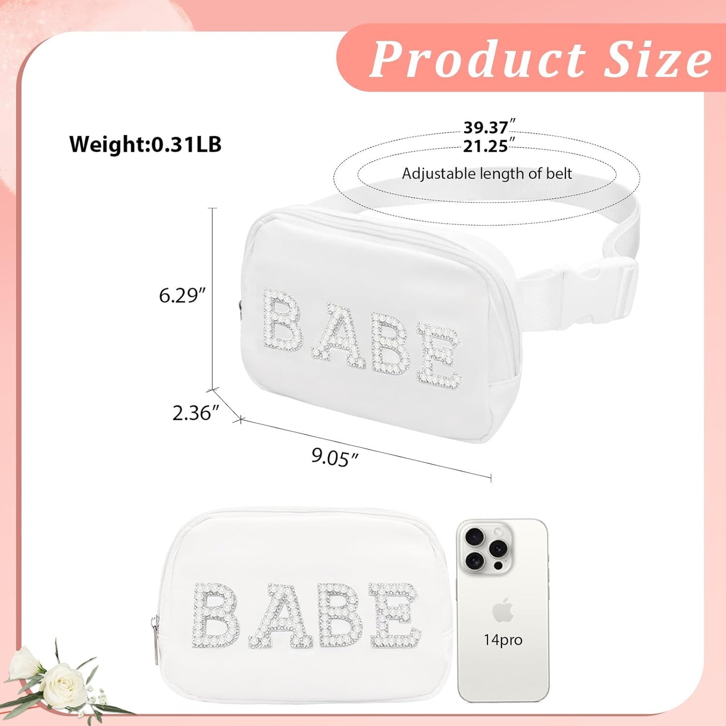 Lamyba Bachelorette Gifts for Bridesmaid - Babe Pearl Fanny Pack, Bridesmaid Gifts for Bridal Shower Party Wedding day, Bachelorette Party Favors Decorations, Pearl Bridesmaid Waist Bag White