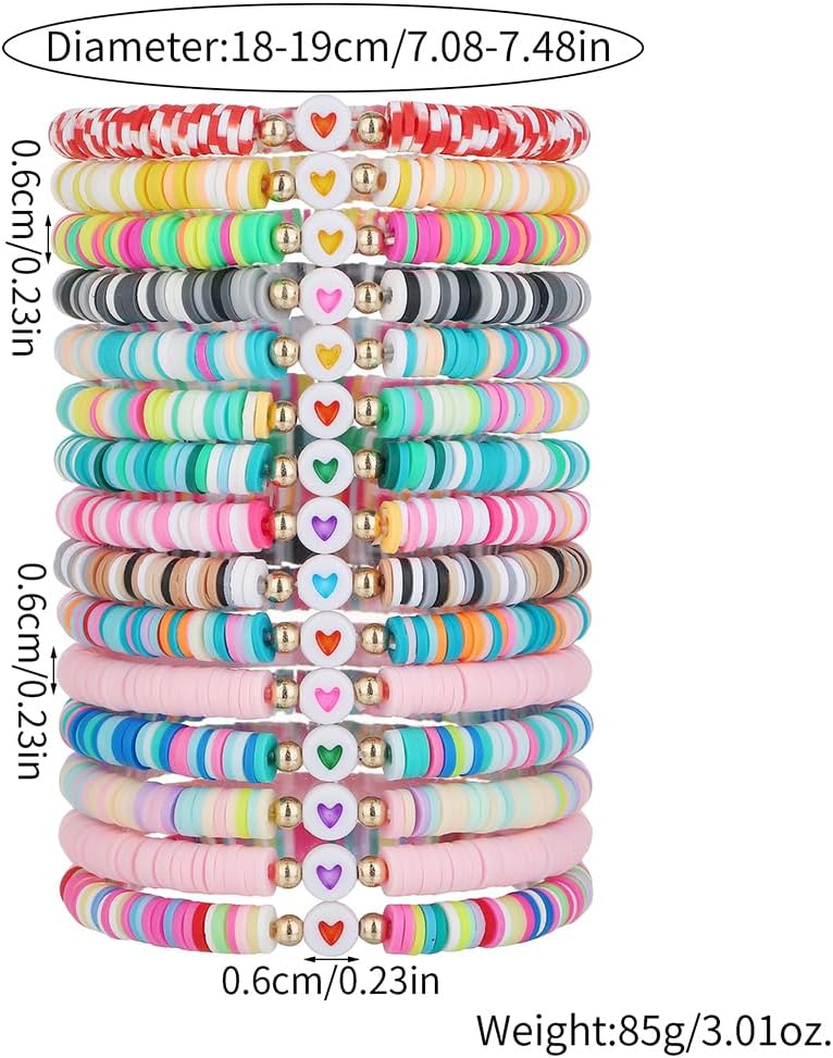 Friendship Bracelets Boho Stackable Bracelets for Women Surfer Heishi Clay Bead Bracelets Stretch Preppy Bracelets Colorful Boho Bracelets for Women