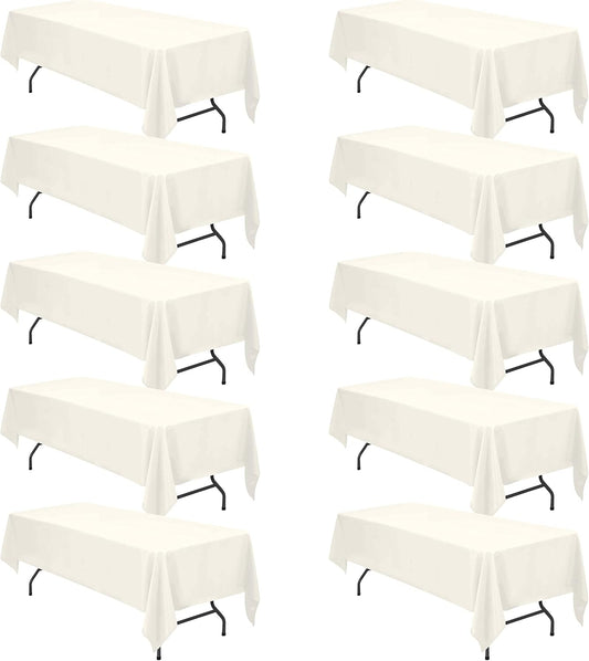 BRILLMAX 10 Pack Ivory Tablecloths for 8 Foot Rectangle Tables 60 x 126 Inch - 8ft Rectangular Bulk Linen Polyester Fabric Washable Cloth Cover for Wedding Reception Banquet Birthday Party