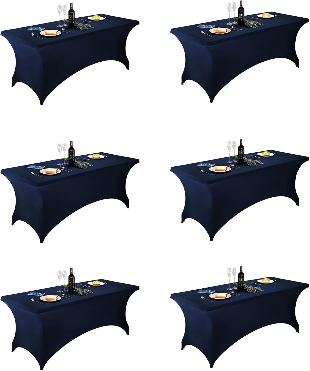 FORLIFE 6Pack Spandex Table Covers 6ft，Fitted Tablecloth for 6ft Rectangular Tables, Stretch Patio Table Covers, Universal Spandex Table Cover for Wedding, Banquet, Party - Navy