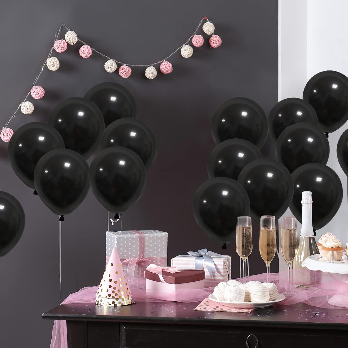 RUBFAC Black Balloons 120pcs 5 Inch Black Latex Party Balloons for Birthday Supplies Backdrop Decorations Halloween New Year Party Decorations