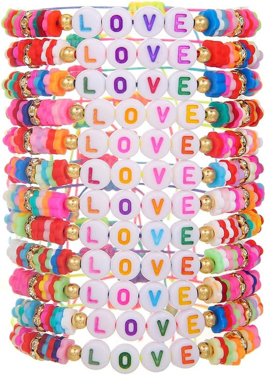 Friendship Bracelets Boho Stackable Bracelets for Women Surfer Heishi Clay Bead Bracelets Stretch Preppy Bracelets Colorful Boho Bracelets for Women