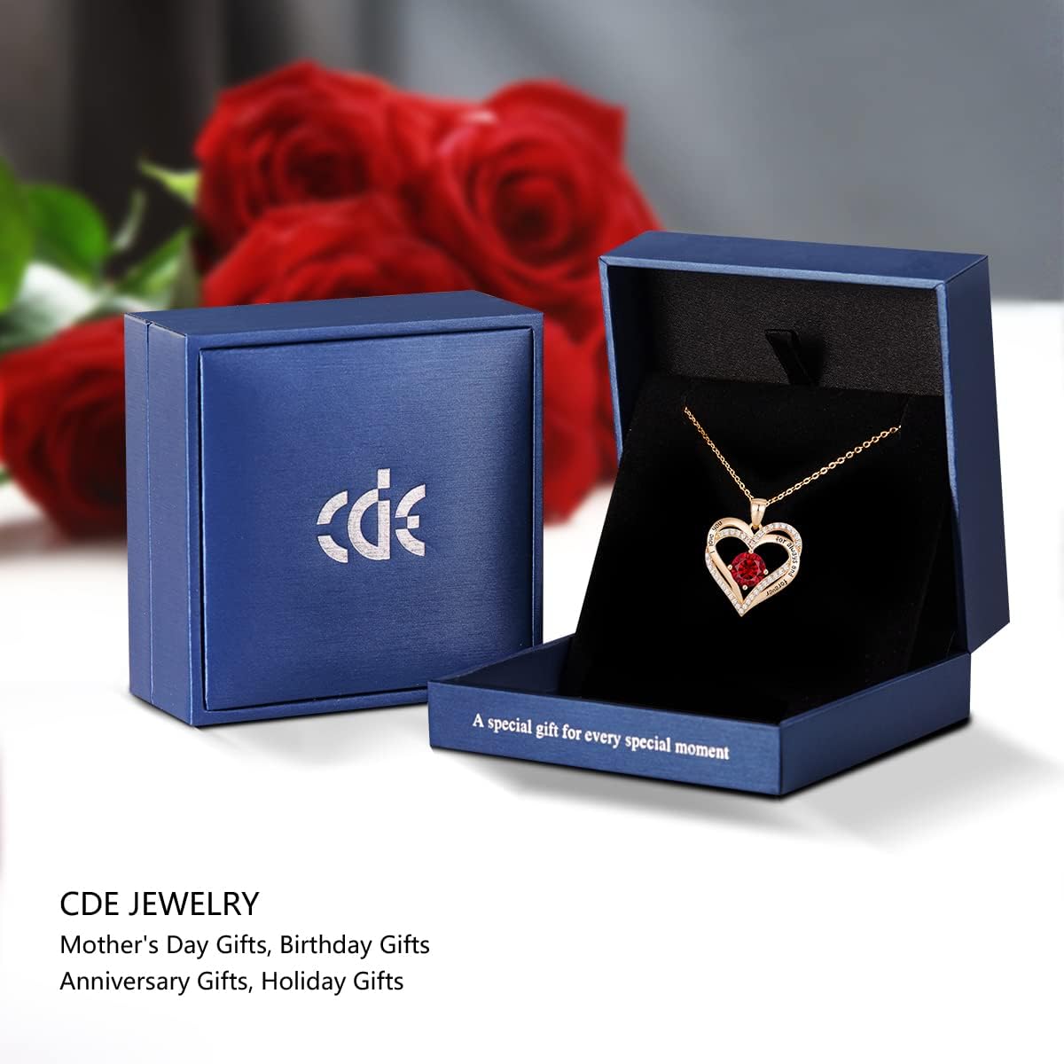 CDE Forever Love Heart Necklaces for Women, Wedding Anniversary, Birthday Mothers Day Christmas Day Gifts for Mom, Mother, Wife, friend, S925 Silver Jewelry with Birthstone Pendant