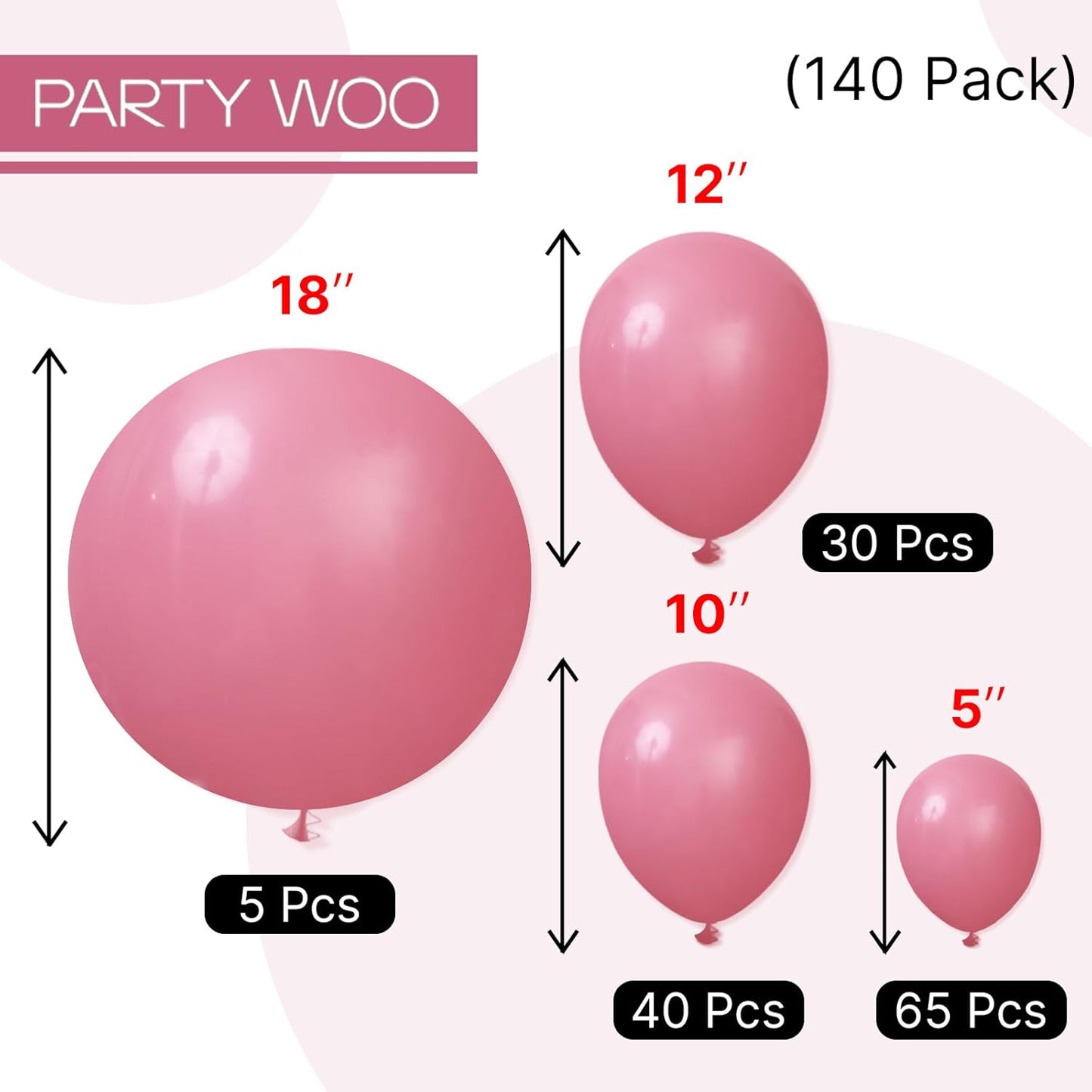 PartyWoo Opera Mauve Balloons, 140 pcs Boho Pink Balloons Different Sizes Pack of 18 Inch 12 Inch 10 Inch 5 Inch Mauve Pink Balloons for Balloon Garland or Balloon Arch as Party Decorations, Pink-F02