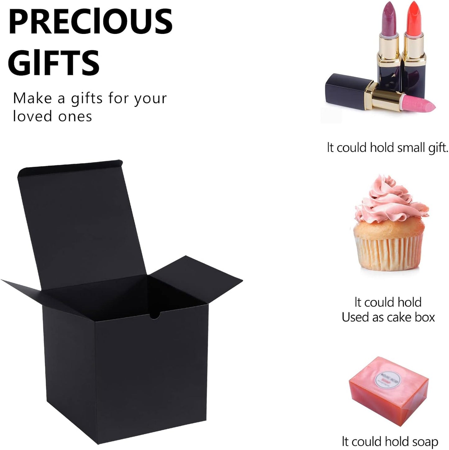 Gift Boxes with Lid 5x5x5 inches 50 Pack Black Paper Gifts Boxes Large Boxes for Presents, Bridesmaid Proposal, Wedding, Birthday