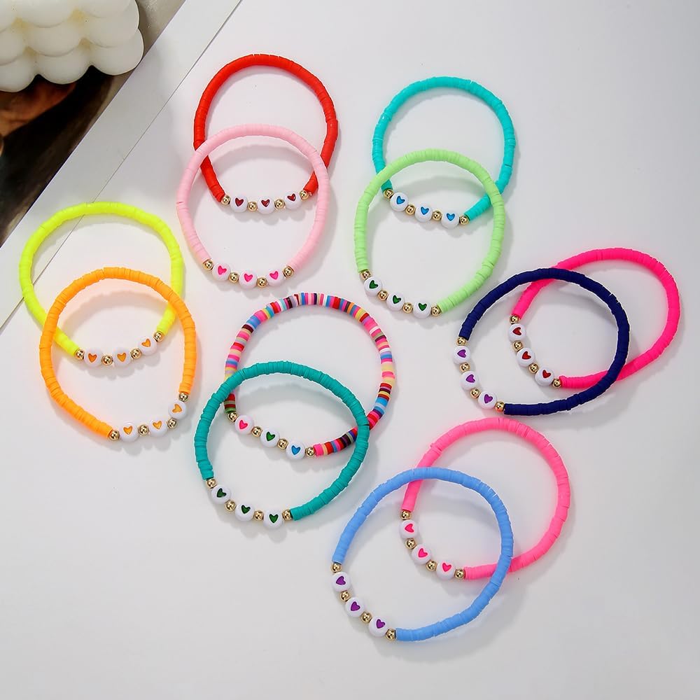 Friendship Bracelets Boho Stackable Bracelets for Women Surfer Heishi Clay Bead Bracelets Stretch Preppy Bracelets Colorful Boho Bracelets for Women