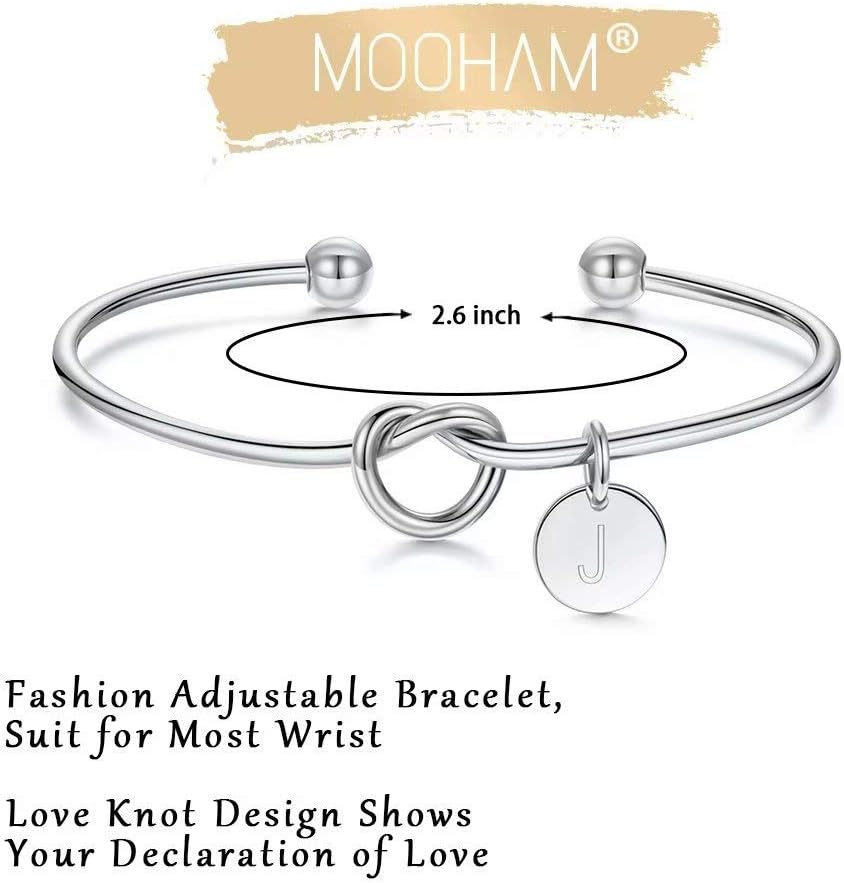 M MOOHAM Gold Initial Bracelets for Women - Dainty Tie the Knot Letter A-Z Initial Bracelet for Women Gold Cuff Bracelet for Womens Jewelry Personalized Bridesmaid Proposal Wedding Gifts
