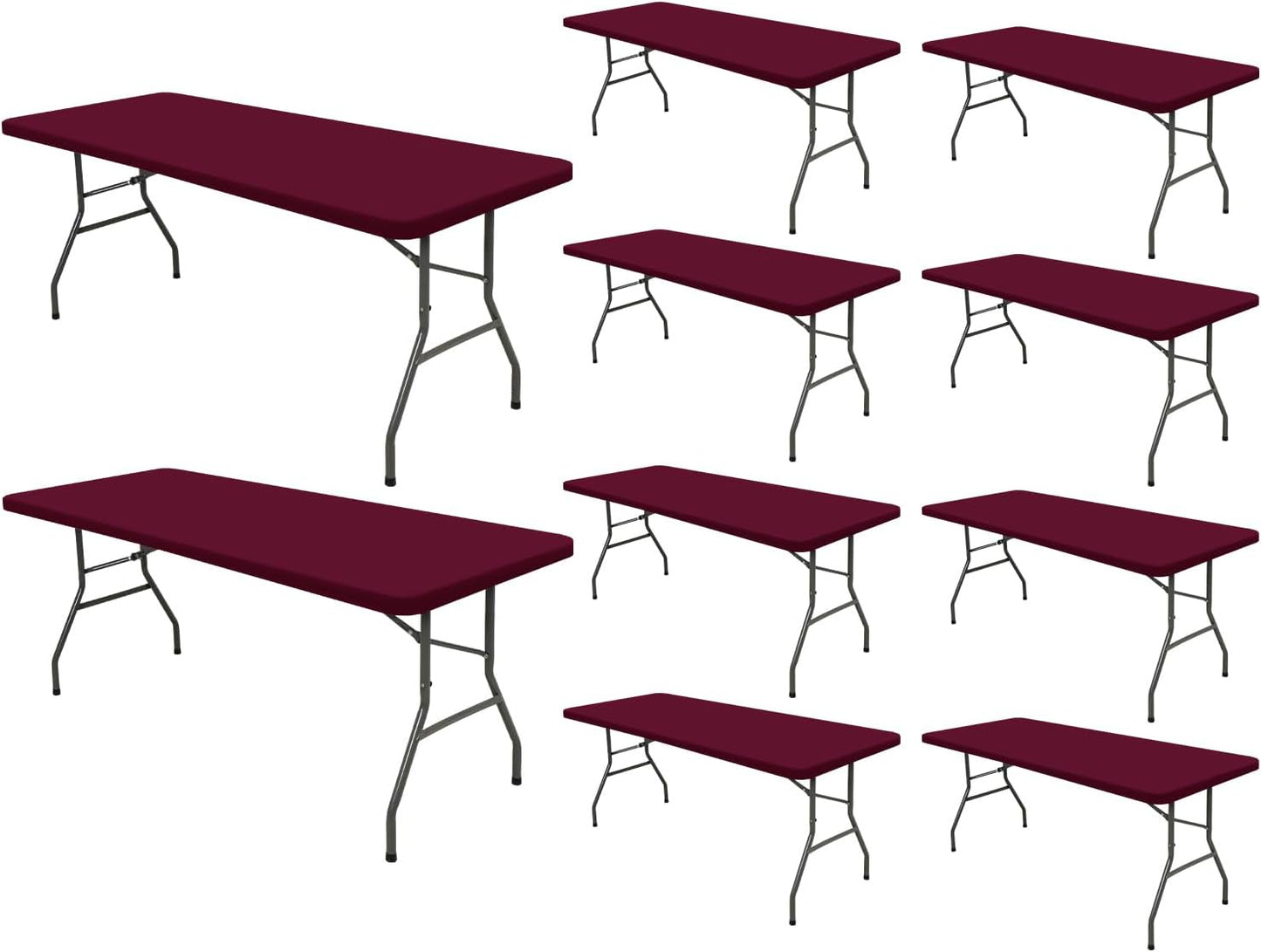 6 Foot Picnic Table Cover Fitted 10 Pack Elastic Tablecloth for Rectangle Tables Waterproof Stretch Washable Folding Indoor Outdoor Spandex Table Cloth for Parties Banquet Camping (Wine Red,30" x 72")