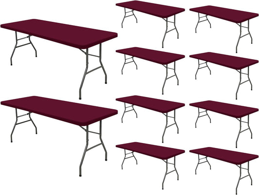 6 Foot Picnic Table Cover Fitted 10 Pack Elastic Tablecloth for Rectangle Tables Waterproof Stretch Washable Folding Indoor Outdoor Spandex Table Cloth for Parties Banquet Camping (Wine Red,30" x 72")