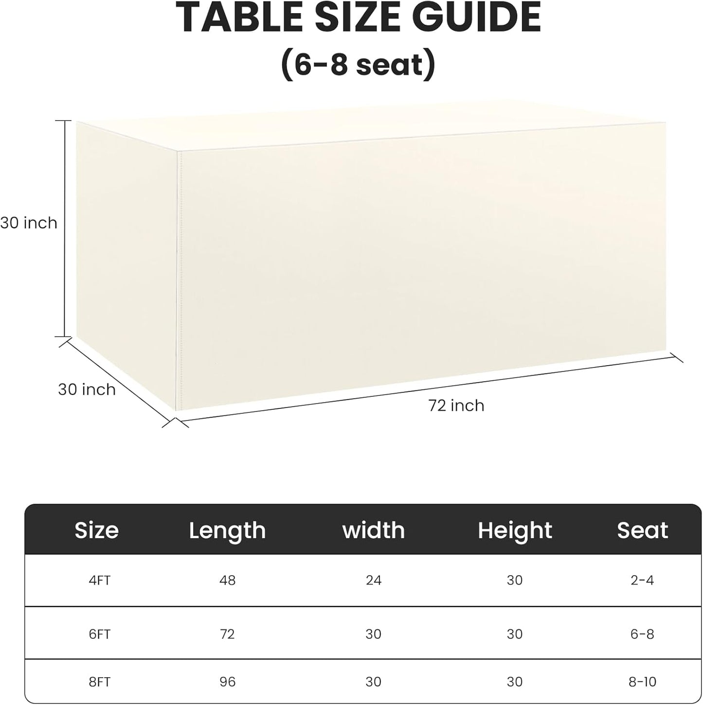 Ascoza 2 Pack Fitted Tablecloth for 6 Foot Rectangle Tables 72 x 30 Inch Ivory Table Covers Water Resistant Polyester Table Cloth for Wedding, Parties,Display, Trade Show (Ivory)